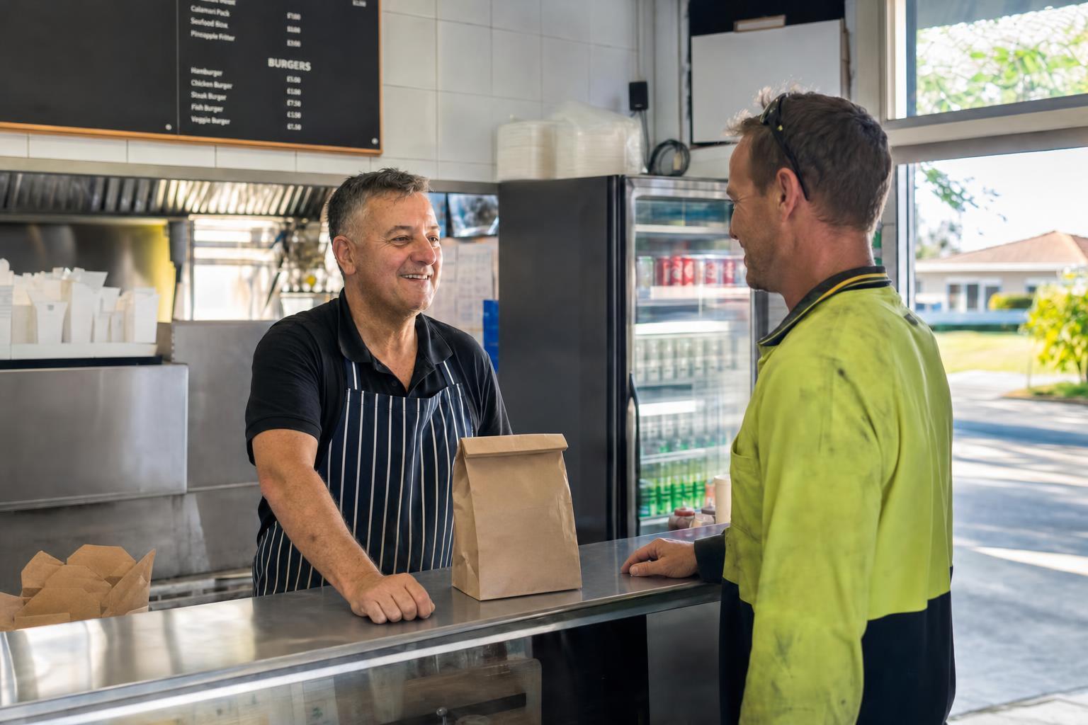 Australian Takeaway Owners With Separate Hands At Counter